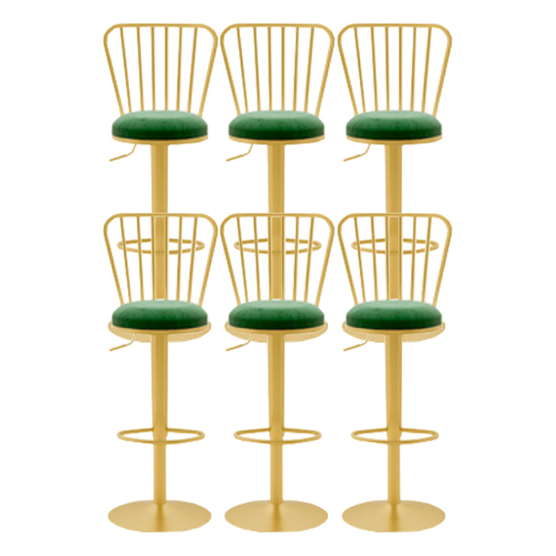 Glam Liftable Backrest Counter Stool Iron Cafe Bar Stool with Cushion and Pedal Blackish Green 6 Piece Set Clearhalo 'Bar Furniture' 'Bar Stools' 'bar_stools' 'furn' 'furn_bar_stools' 'Furniture' 'furniture_bar_stools' 'Kitchen & Dining Furniture' 5080304