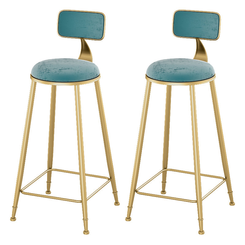 Glam Living Room Counter Chair Round Footrest Metal Counter Bar Stool with Cushion Sky Blue 2 Piece Set Clearhalo 'Bar Furniture' 'Bar Stools' 'bar_stools' 'furn' 'furn_bar_stools' 'Furniture' 'furniture_bar_stools' 'Kitchen & Dining Furniture' 5080341