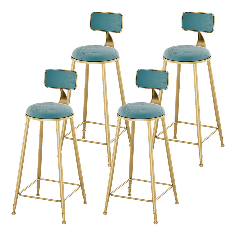 Glam Living Room Counter Chair Round Footrest Metal Counter Bar Stool with Cushion Sky Blue 4 Piece Set Clearhalo 'Bar Furniture' 'Bar Stools' 'bar_stools' 'furn' 'furn_bar_stools' 'Furniture' 'furniture_bar_stools' 'Kitchen & Dining Furniture' 5080344