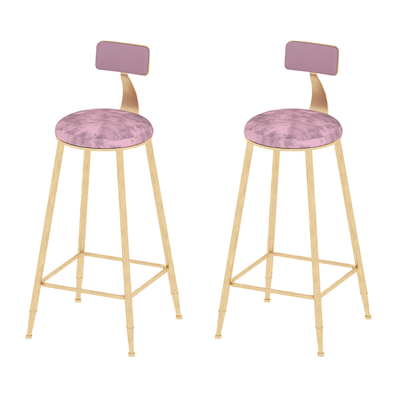 Round Scandinavian Low Back Counter & Bar Stool Metal Counter Chair with Cushion Gold Pink 2 Piece Set Clearhalo 'Bar Furniture' 'Bar Stools' 'bar_stools' 'furn' 'furn_bar_stools' 'Furniture' 'furniture_bar_stools' 'Kitchen & Dining Furniture' 5080372
