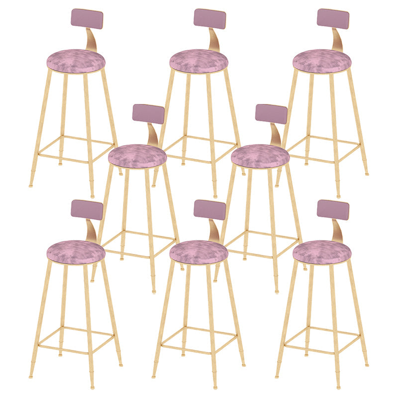 Round Scandinavian Low Back Counter & Bar Stool Metal Counter Chair with Cushion Gold Pink 8 Piece Set Clearhalo 'Bar Furniture' 'Bar Stools' 'bar_stools' 'furn' 'furn_bar_stools' 'Furniture' 'furniture_bar_stools' 'Kitchen & Dining Furniture' 5080378