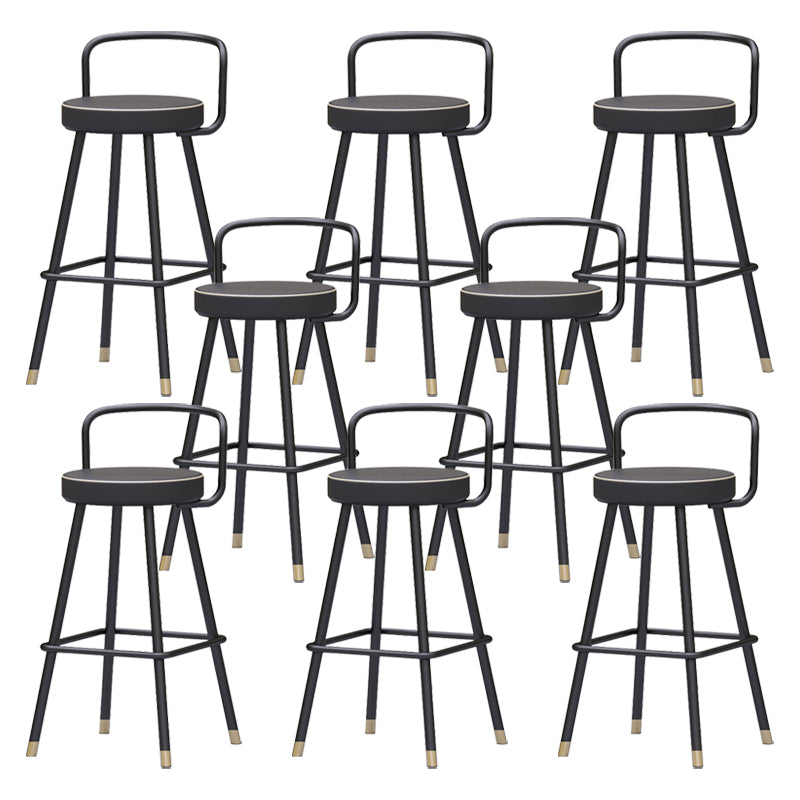 Glam Footrest Round Counter-height Stool Low Back Leather Counter Stool Black 8 Piece Set Clearhalo 'Bar Furniture' 'Bar Stools' 'bar_stools' 'furn' 'furn_bar_stools' 'Furniture' 'furniture_bar_stools' 'Kitchen & Dining Furniture' 5080402