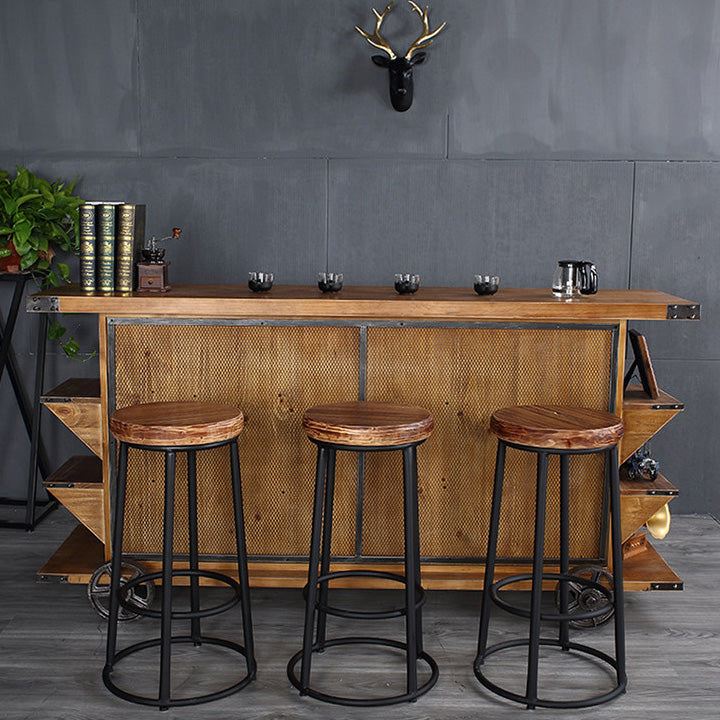 Industrial Solid Wood Bar & Counter Stool Round Cafe Counter Chair in Natural Clearhalo 'Bar Furniture' 'Bar Stools' 'bar_stools' 'furn' 'furn_bar_stools' 'Furniture' 'furniture_bar_stools' 'Kitchen & Dining Furniture' 5080496