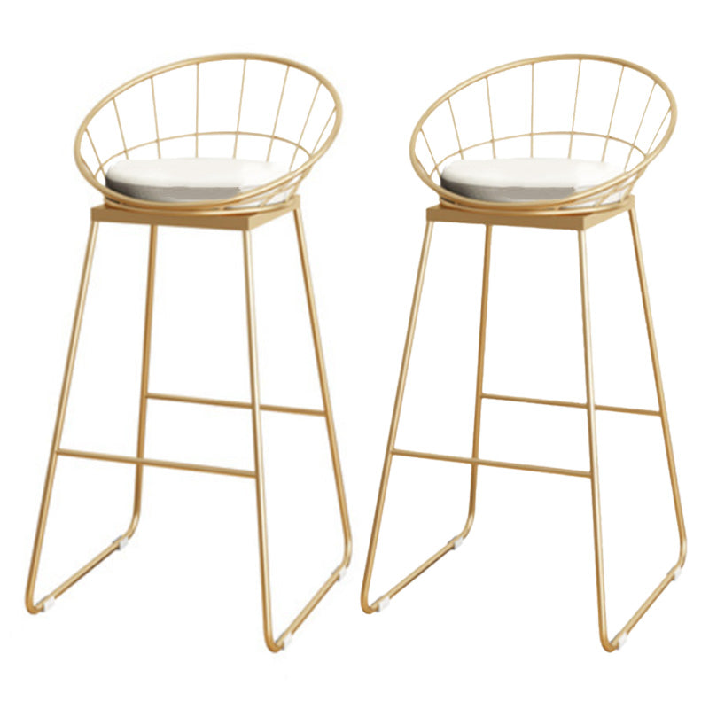 Scandinavian Coffee Shop Counter Stools Footrest Metal Backrest Gold Frame Bar Stool White-Gold 2 Piece Set Bar Stool(30"H) Clearhalo 'Bar Furniture' 'Bar Stools' 'bar_stools' 'furn' 'furn_bar_stools' 'Furniture' 'furniture_bar_stools' 'Kitchen & Dining Furniture' 5080533