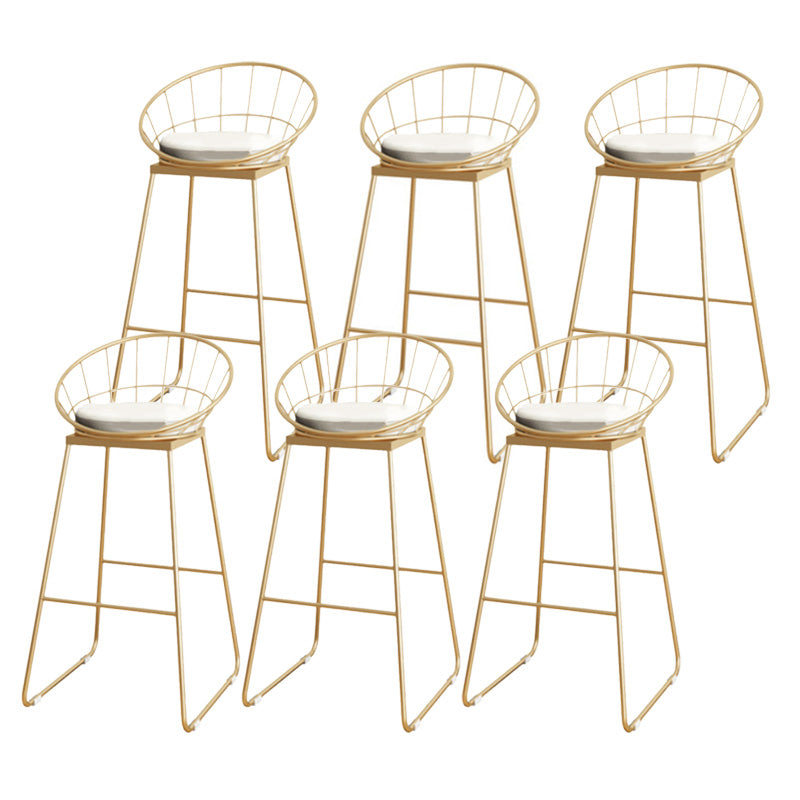 Scandinavian Coffee Shop Counter Stools Footrest Metal Backrest Gold Frame Bar Stool White-Gold 6 Piece Set Bar Stool(30"H) Clearhalo 'Bar Furniture' 'Bar Stools' 'bar_stools' 'furn' 'furn_bar_stools' 'Furniture' 'furniture_bar_stools' 'Kitchen & Dining Furniture' 5080536