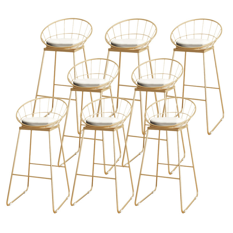 Scandinavian Coffee Shop Counter Stools Footrest Metal Backrest Gold Frame Bar Stool White-Gold 8 Piece Set Bar Stool(30"H) Clearhalo 'Bar Furniture' 'Bar Stools' 'bar_stools' 'furn' 'furn_bar_stools' 'Furniture' 'furniture_bar_stools' 'Kitchen & Dining Furniture' 5080538