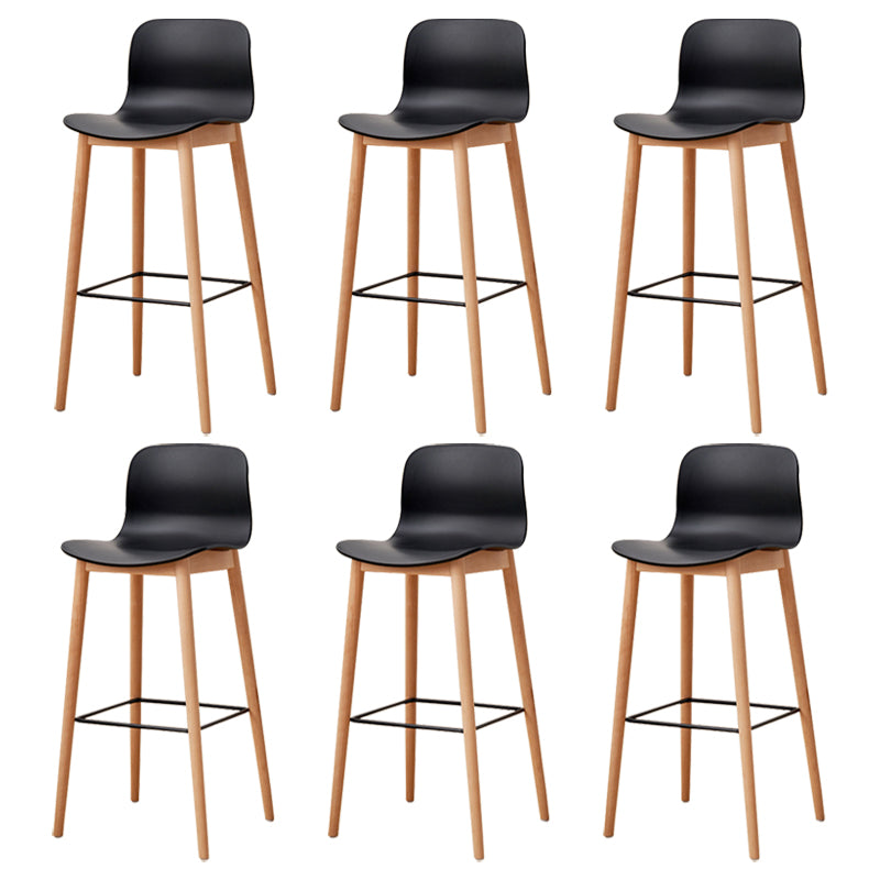 Modern Wood Barstool Simple Low Back Indoor Tall Stool with Plastic Seat Black 6 Piece Set Bar Stool(30"H) Clearhalo 'Bar Furniture' 'Bar Stools' 'bar_stools' 'furn' 'furn_bar_stools' 'Furniture' 'furniture_bar_stools' 'Kitchen & Dining Furniture' 5080861