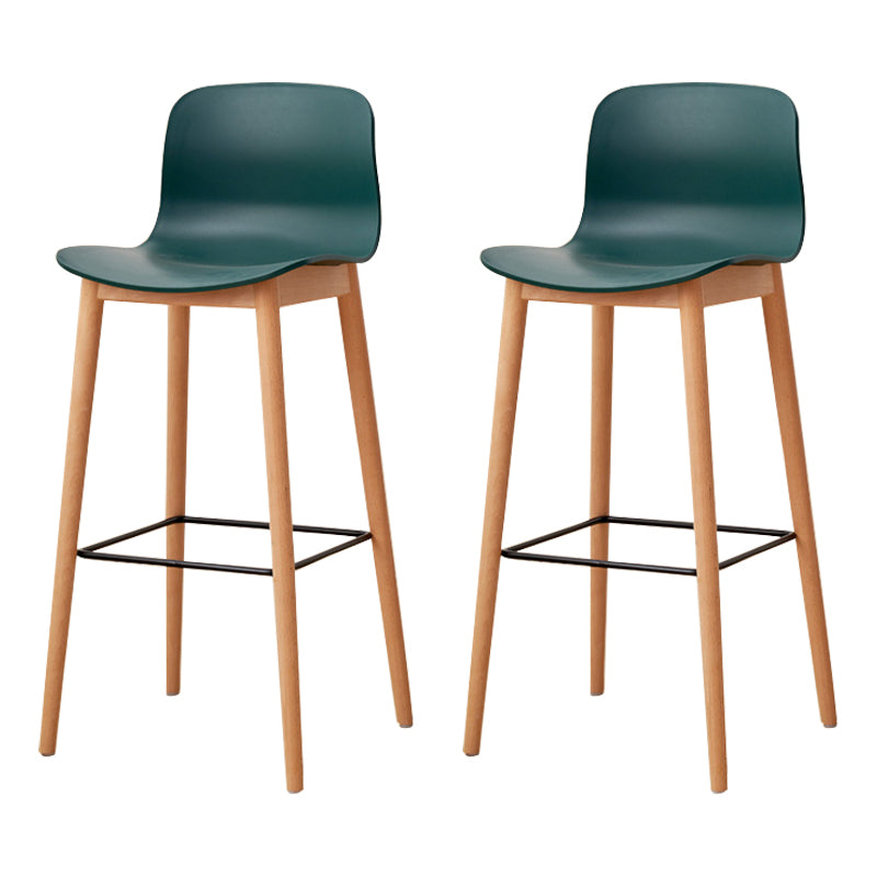 Modern Wood Barstool Simple Low Back Indoor Tall Stool with Plastic Seat Green 2 Piece Set Bar Stool(30"H) Clearhalo 'Bar Furniture' 'Bar Stools' 'bar_stools' 'furn' 'furn_bar_stools' 'Furniture' 'furniture_bar_stools' 'Kitchen & Dining Furniture' 5080867