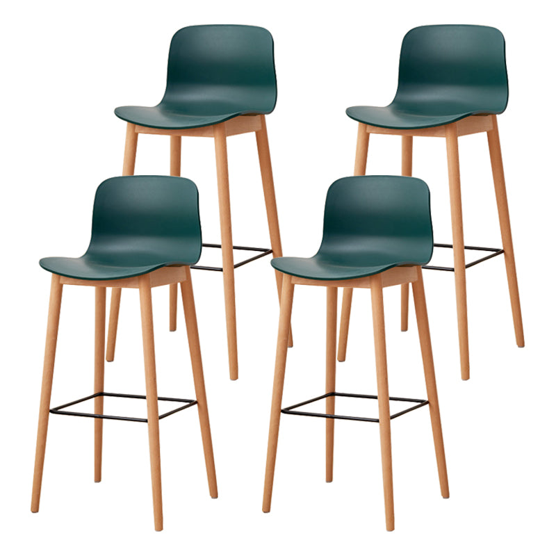 Modern Wood Barstool Simple Low Back Indoor Tall Stool with Plastic Seat Green 4 Piece Set Bar Stool(30"H) Clearhalo 'Bar Furniture' 'Bar Stools' 'bar_stools' 'furn' 'furn_bar_stools' 'Furniture' 'furniture_bar_stools' 'Kitchen & Dining Furniture' 5080868