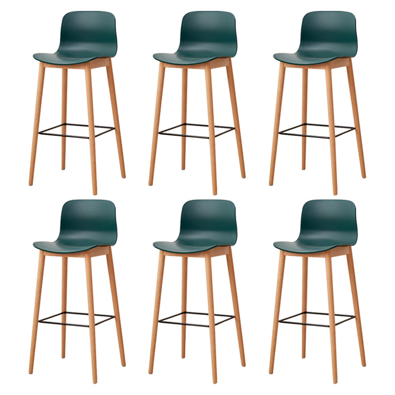 Modern Wood Barstool Simple Low Back Indoor Tall Stool with Plastic Seat Green 6 Piece Set Bar Stool(30"H) Clearhalo 'Bar Furniture' 'Bar Stools' 'bar_stools' 'furn' 'furn_bar_stools' 'Furniture' 'furniture_bar_stools' 'Kitchen & Dining Furniture' 5080869