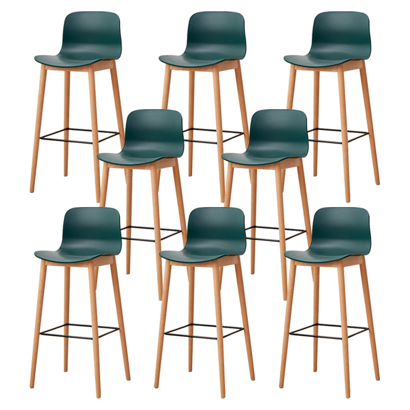 Modern Wood Barstool Simple Low Back Indoor Tall Stool with Plastic Seat Green 8 Piece Set Bar Stool(30"H) Clearhalo 'Bar Furniture' 'Bar Stools' 'bar_stools' 'furn' 'furn_bar_stools' 'Furniture' 'furniture_bar_stools' 'Kitchen & Dining Furniture' 5080870