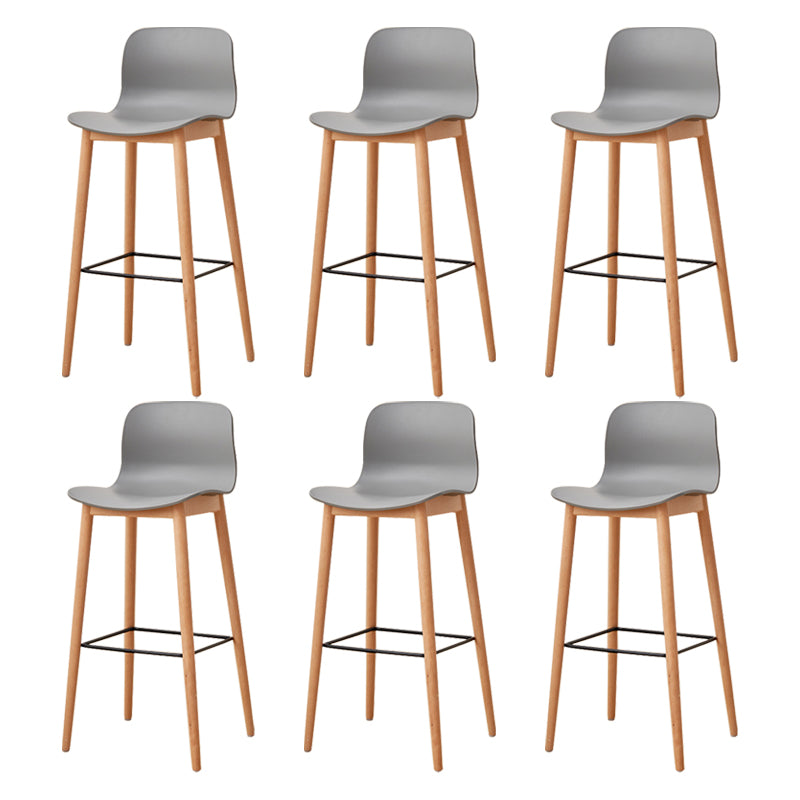 Modern Wood Barstool Simple Low Back Indoor Tall Stool with Plastic Seat Grey 6 Piece Set Bar Stool(30"H) Clearhalo 'Bar Furniture' 'Bar Stools' 'bar_stools' 'furn' 'furn_bar_stools' 'Furniture' 'furniture_bar_stools' 'Kitchen & Dining Furniture' 5080873