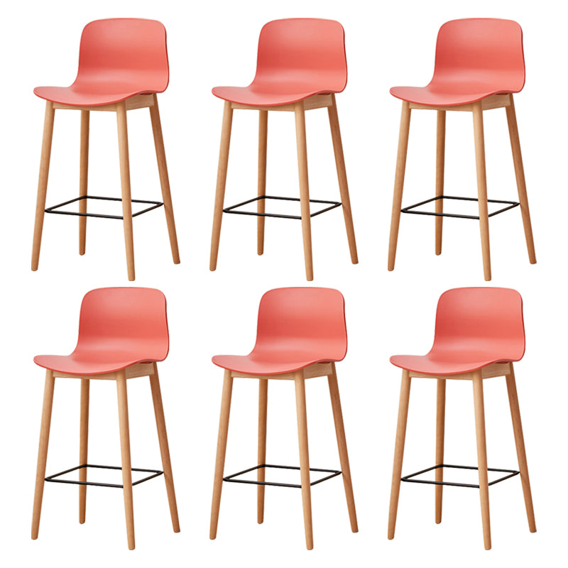 Modern Wood Barstool Simple Low Back Indoor Tall Stool with Plastic Seat Red 6 Piece Set Counter Stool(26"H) Clearhalo 'Bar Furniture' 'Bar Stools' 'bar_stools' 'furn' 'furn_bar_stools' 'Furniture' 'furniture_bar_stools' 'Kitchen & Dining Furniture' 5080885