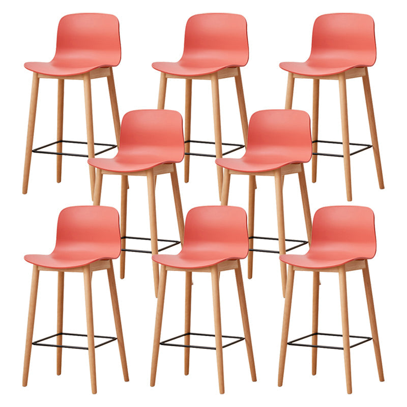 Modern Wood Barstool Simple Low Back Indoor Tall Stool with Plastic Seat Red 8 Piece Set Counter Stool(26"H) Clearhalo 'Bar Furniture' 'Bar Stools' 'bar_stools' 'furn' 'furn_bar_stools' 'Furniture' 'furniture_bar_stools' 'Kitchen & Dining Furniture' 5080886