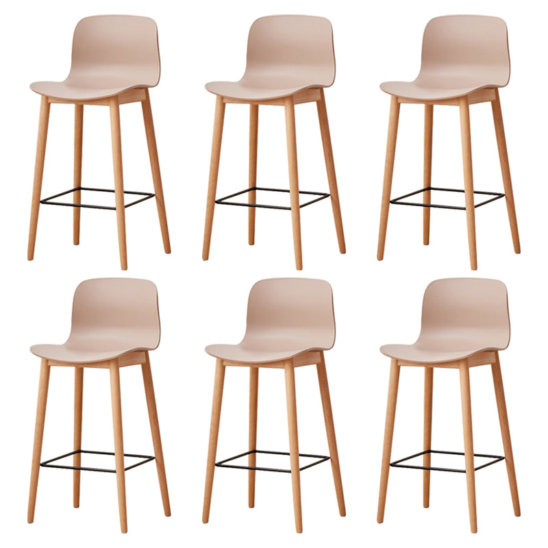 Modern Wood Barstool Simple Low Back Indoor Tall Stool with Plastic Seat Khaki 6 Piece Set Counter Stool(26"H) Clearhalo 'Bar Furniture' 'Bar Stools' 'bar_stools' 'furn' 'furn_bar_stools' 'Furniture' 'furniture_bar_stools' 'Kitchen & Dining Furniture' 5080889