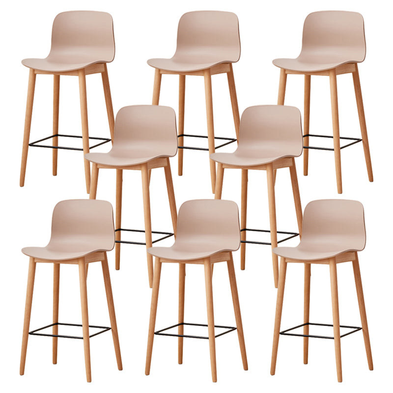 Modern Wood Barstool Simple Low Back Indoor Tall Stool with Plastic Seat Khaki 8 Piece Set Counter Stool(26"H) Clearhalo 'Bar Furniture' 'Bar Stools' 'bar_stools' 'furn' 'furn_bar_stools' 'Furniture' 'furniture_bar_stools' 'Kitchen & Dining Furniture' 5080890