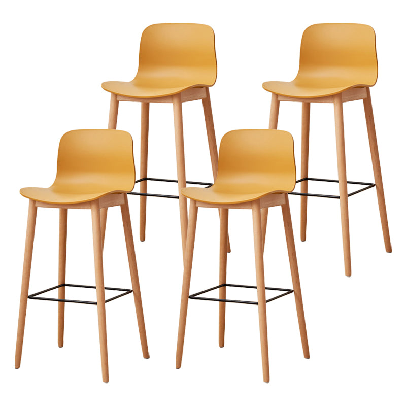 Modern Wood Barstool Simple Low Back Indoor Tall Stool with Plastic Seat Yellow 4 Piece Set Bar Stool(30"H) Clearhalo 'Bar Furniture' 'Bar Stools' 'bar_stools' 'furn' 'furn_bar_stools' 'Furniture' 'furniture_bar_stools' 'Kitchen & Dining Furniture' 5080896