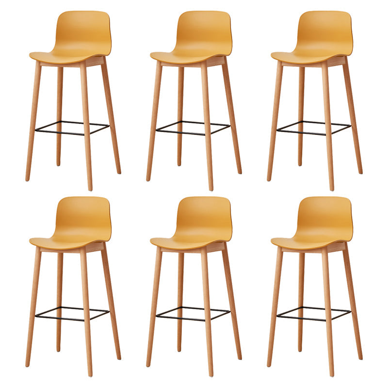 Modern Wood Barstool Simple Low Back Indoor Tall Stool with Plastic Seat Yellow 6 Piece Set Bar Stool(30"H) Clearhalo 'Bar Furniture' 'Bar Stools' 'bar_stools' 'furn' 'furn_bar_stools' 'Furniture' 'furniture_bar_stools' 'Kitchen & Dining Furniture' 5080897