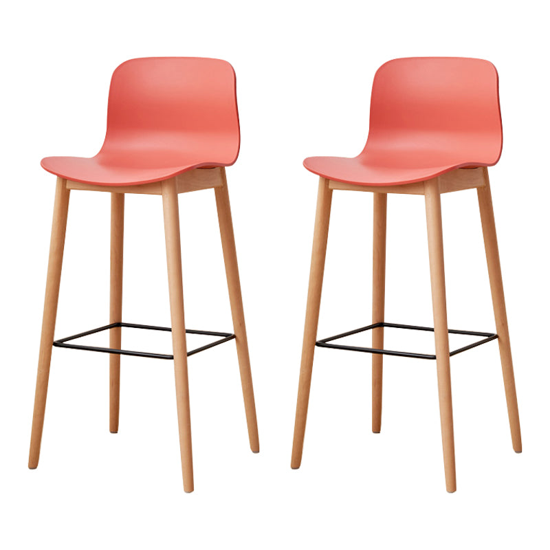 Modern Wood Barstool Simple Low Back Indoor Tall Stool with Plastic Seat Red 2 Piece Set Bar Stool(30"H) Clearhalo 'Bar Furniture' 'Bar Stools' 'bar_stools' 'furn' 'furn_bar_stools' 'Furniture' 'furniture_bar_stools' 'Kitchen & Dining Furniture' 5080899