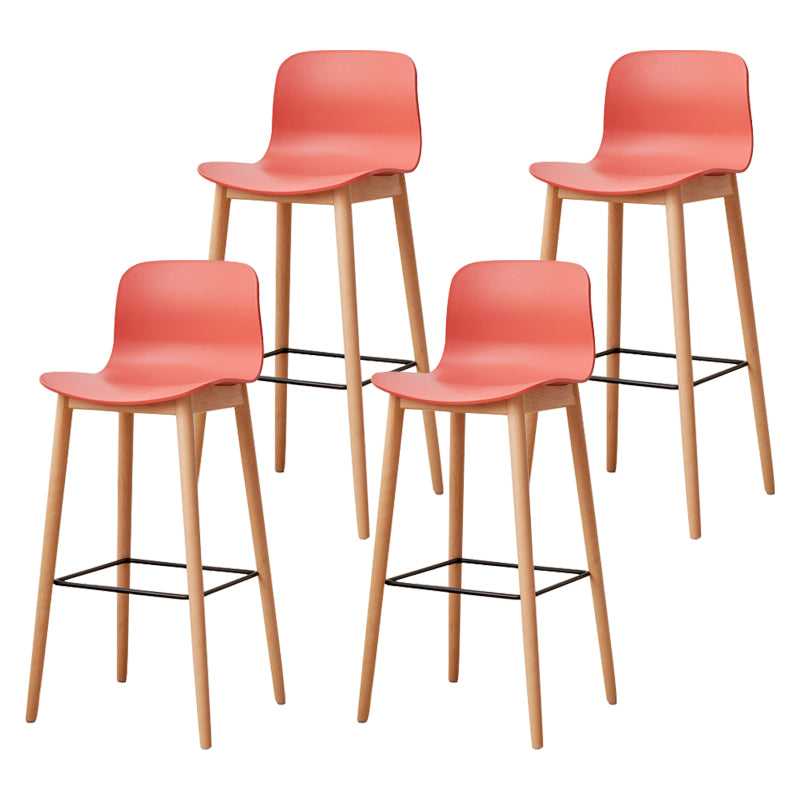 Modern Wood Barstool Simple Low Back Indoor Tall Stool with Plastic Seat Red 4 Piece Set Bar Stool(30"H) Clearhalo 'Bar Furniture' 'Bar Stools' 'bar_stools' 'furn' 'furn_bar_stools' 'Furniture' 'furniture_bar_stools' 'Kitchen & Dining Furniture' 5080900