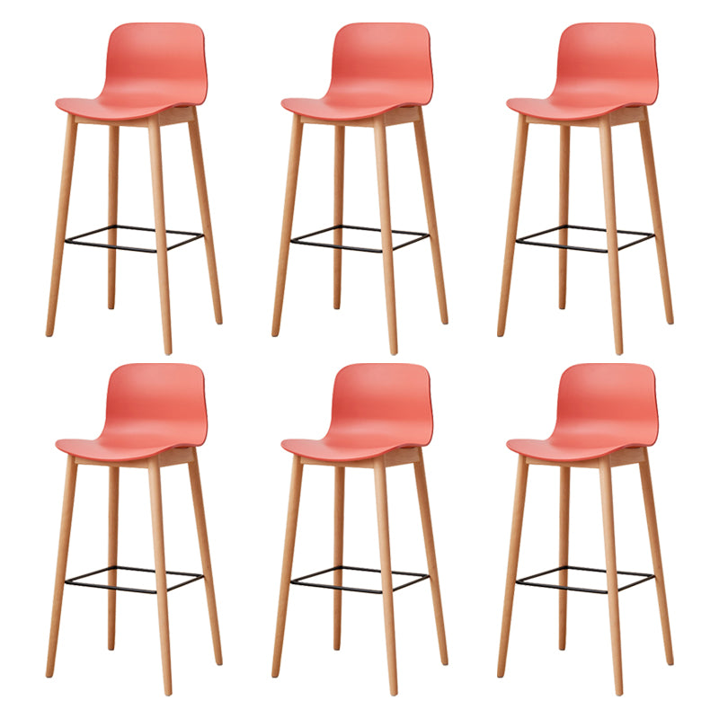 Modern Wood Barstool Simple Low Back Indoor Tall Stool with Plastic Seat Red 6 Piece Set Bar Stool(30"H) Clearhalo 'Bar Furniture' 'Bar Stools' 'bar_stools' 'furn' 'furn_bar_stools' 'Furniture' 'furniture_bar_stools' 'Kitchen & Dining Furniture' 5080901