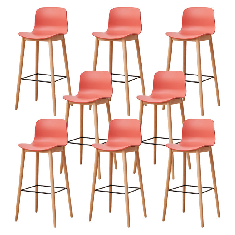 Modern Wood Barstool Simple Low Back Indoor Tall Stool with Plastic Seat Red 8 Piece Set Bar Stool(30"H) Clearhalo 'Bar Furniture' 'Bar Stools' 'bar_stools' 'furn' 'furn_bar_stools' 'Furniture' 'furniture_bar_stools' 'Kitchen & Dining Furniture' 5080902