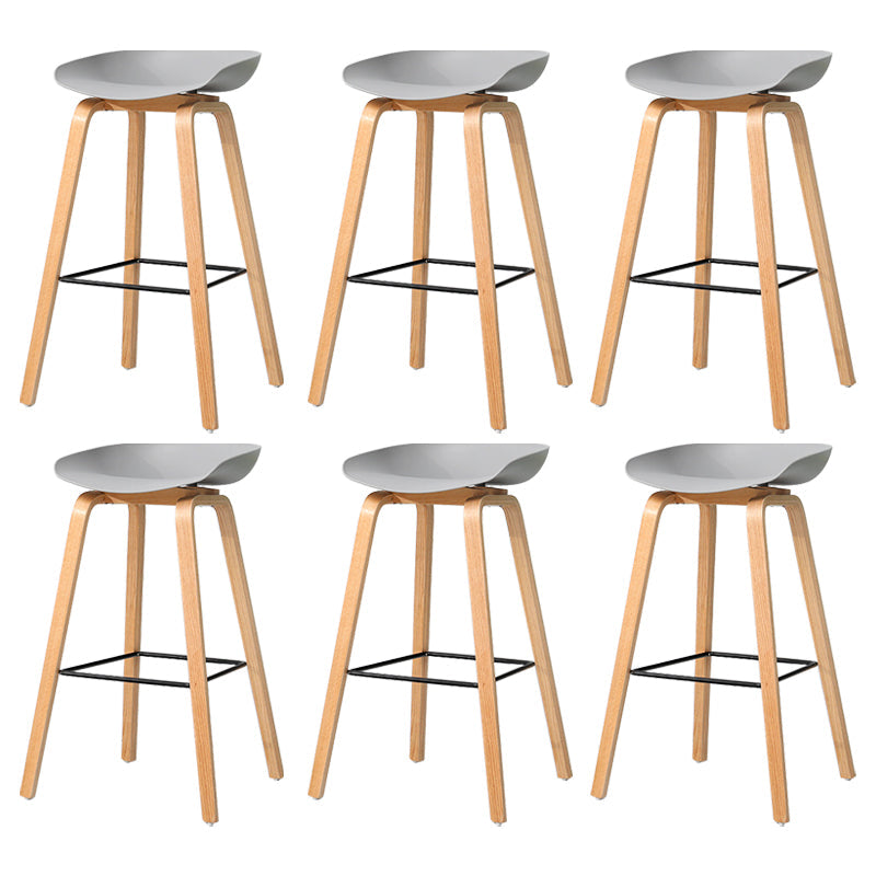 30-inch Modern Beech Wood Barstool Simple Backless Indoor Tall Stool with Plastic Seat Grey 6 Piece Set Clearhalo 'Bar Furniture' 'Bar Stools' 'bar_stools' 'furn' 'furn_bar_stools' 'Furniture' 'furniture_bar_stools' 'Kitchen & Dining Furniture' 5080910