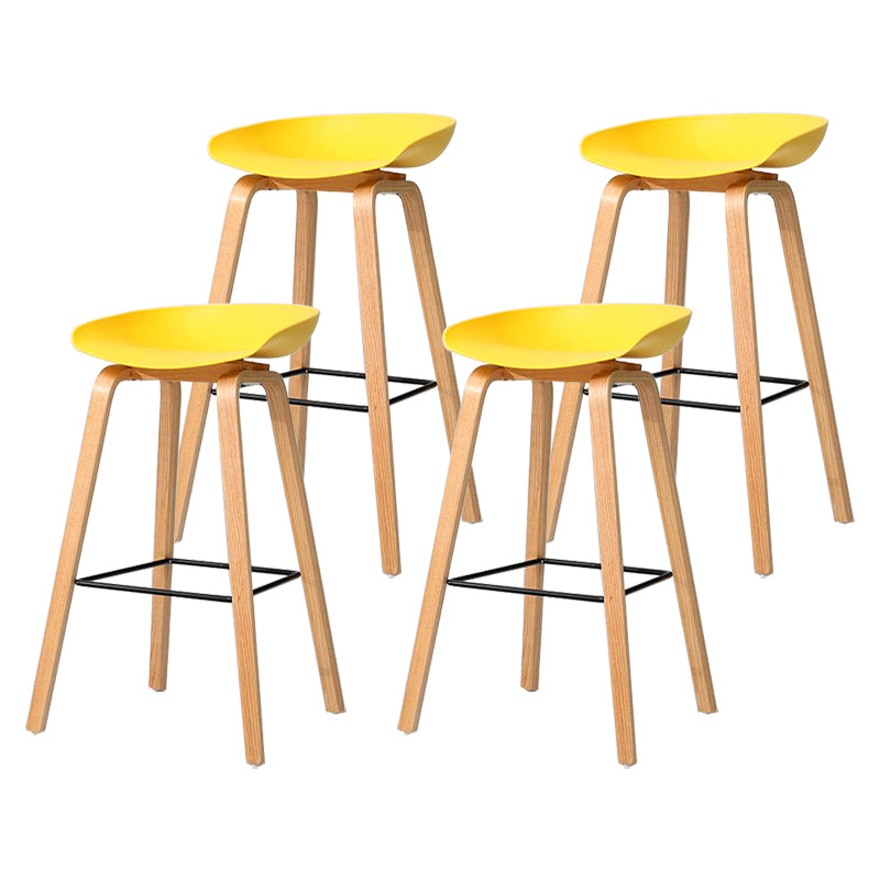 30-inch Modern Beech Wood Barstool Simple Backless Indoor Tall Stool with Plastic Seat Yellow 4 Piece Set Clearhalo 'Bar Furniture' 'Bar Stools' 'bar_stools' 'furn' 'furn_bar_stools' 'Furniture' 'furniture_bar_stools' 'Kitchen & Dining Furniture' 5080918