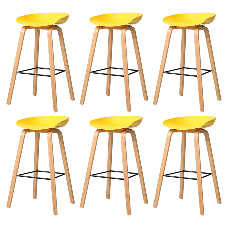 30-inch Modern Beech Wood Barstool Simple Backless Indoor Tall Stool with Plastic Seat Yellow 6 Piece Set Clearhalo 'Bar Furniture' 'Bar Stools' 'bar_stools' 'furn' 'furn_bar_stools' 'Furniture' 'furniture_bar_stools' 'Kitchen & Dining Furniture' 5080920