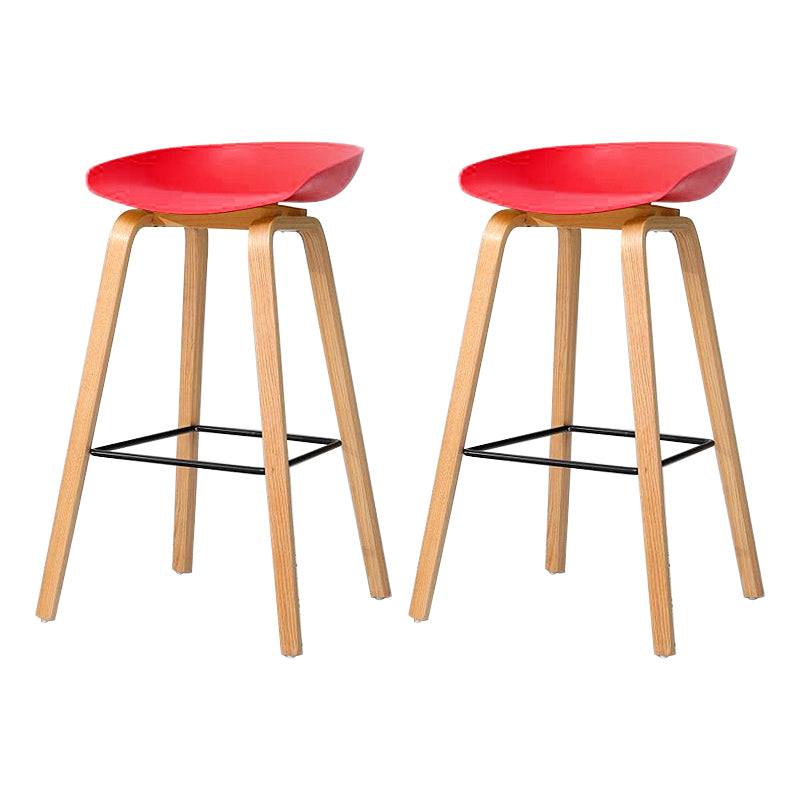 30-inch Modern Beech Wood Barstool Simple Backless Indoor Tall Stool with Plastic Seat Red 2 Piece Set Clearhalo 'Bar Furniture' 'Bar Stools' 'bar_stools' 'furn' 'furn_bar_stools' 'Furniture' 'furniture_bar_stools' 'Kitchen & Dining Furniture' 5080924