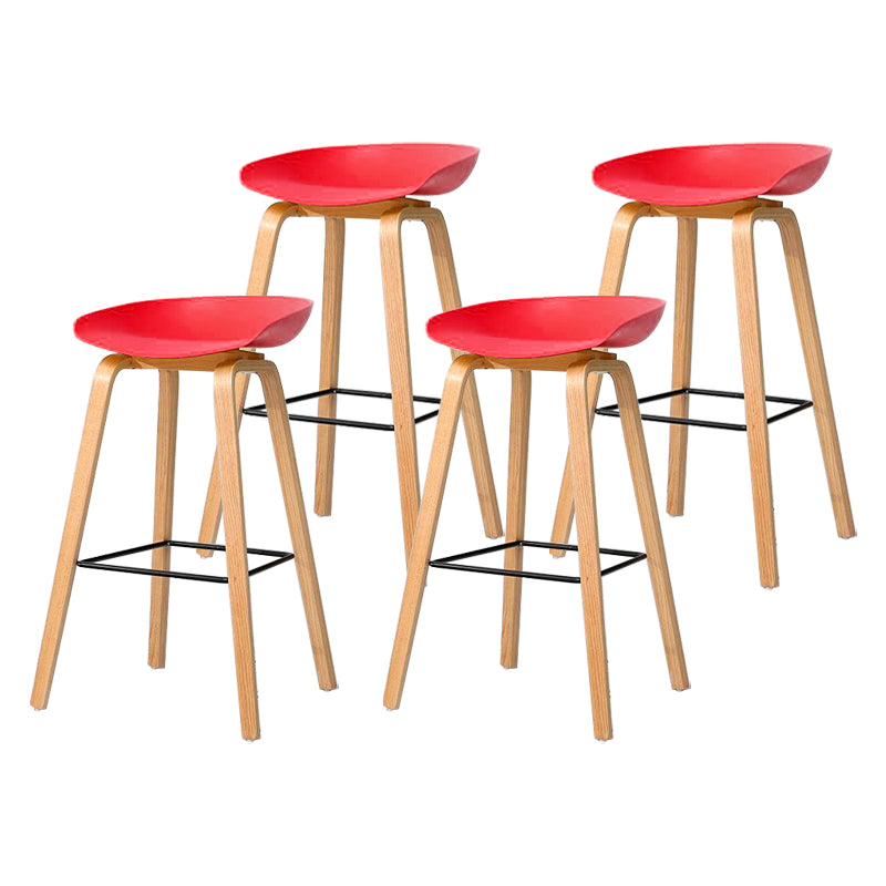 30-inch Modern Beech Wood Barstool Simple Backless Indoor Tall Stool with Plastic Seat Red 4 Piece Set Clearhalo 'Bar Furniture' 'Bar Stools' 'bar_stools' 'furn' 'furn_bar_stools' 'Furniture' 'furniture_bar_stools' 'Kitchen & Dining Furniture' 5080926