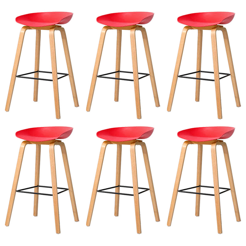 30-inch Modern Beech Wood Barstool Simple Backless Indoor Tall Stool with Plastic Seat Red 6 Piece Set Clearhalo 'Bar Furniture' 'Bar Stools' 'bar_stools' 'furn' 'furn_bar_stools' 'Furniture' 'furniture_bar_stools' 'Kitchen & Dining Furniture' 5080928