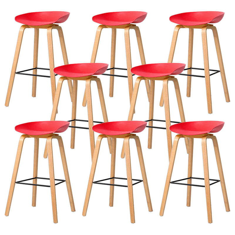 30-inch Modern Beech Wood Barstool Simple Backless Indoor Tall Stool with Plastic Seat Red 8 Piece Set Clearhalo 'Bar Furniture' 'Bar Stools' 'bar_stools' 'furn' 'furn_bar_stools' 'Furniture' 'furniture_bar_stools' 'Kitchen & Dining Furniture' 5080929