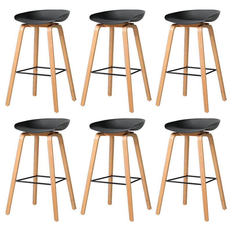 30-inch Modern Beech Wood Barstool Simple Backless Indoor Tall Stool with Plastic Seat Black 6 Piece Set Clearhalo 'Bar Furniture' 'Bar Stools' 'bar_stools' 'furn' 'furn_bar_stools' 'Furniture' 'furniture_bar_stools' 'Kitchen & Dining Furniture' 5080932