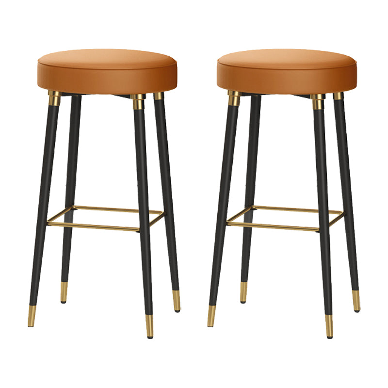 Glam Black Iron Barstool Simple Backless Indoor Tall Stool with Leather Seat Orange 2 Piece Set Clearhalo 'Bar Furniture' 'Bar Stools' 'bar_stools' 'furn' 'furn_bar_stools' 'Furniture' 'furniture_bar_stools' 'Kitchen & Dining Furniture' 5080940