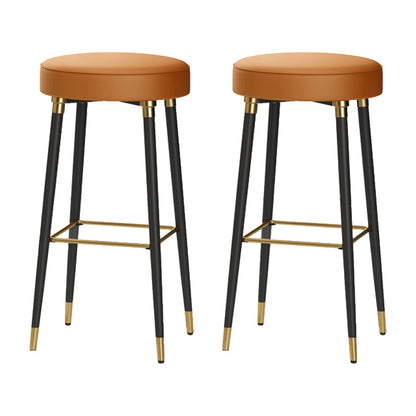 Glam Black Iron Barstool Simple Backless Indoor Tall Stool with Leather Seat Orange 2 Piece Set Clearhalo 'Bar Furniture' 'Bar Stools' 'bar_stools' 'furn' 'furn_bar_stools' 'Furniture' 'furniture_bar_stools' 'Kitchen & Dining Furniture' 5080940