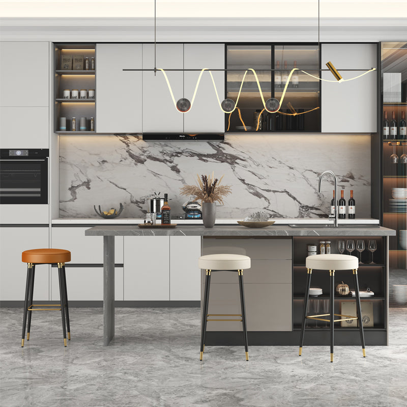 Glam Black Iron Barstool Simple Backless Indoor Tall Stool with Leather Seat Clearhalo 'Bar Furniture' 'Bar Stools' 'bar_stools' 'furn' 'furn_bar_stools' 'Furniture' 'furniture_bar_stools' 'Kitchen & Dining Furniture' 5080941