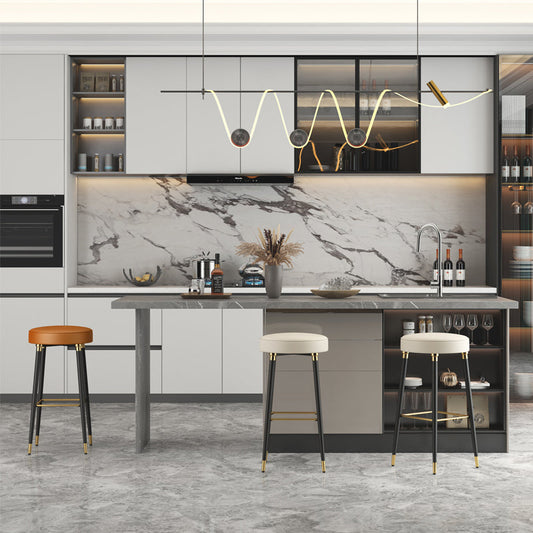 Glam Black Iron Barstool Simple Backless Indoor Tall Stool with Leather Seat Clearhalo 'Bar Furniture' 'Bar Stools' 'bar_stools' 'furn' 'furn_bar_stools' 'Furniture' 'furniture_bar_stools' 'Kitchen & Dining Furniture' 5080941