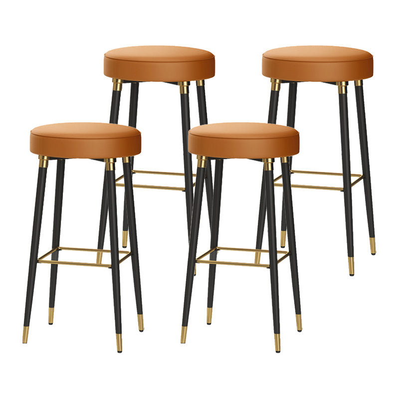 Glam Black Iron Barstool Simple Backless Indoor Tall Stool with Leather Seat Orange 4 Piece Set Clearhalo 'Bar Furniture' 'Bar Stools' 'bar_stools' 'furn' 'furn_bar_stools' 'Furniture' 'furniture_bar_stools' 'Kitchen & Dining Furniture' 5080942