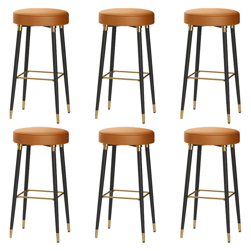 Glam Black Iron Barstool Simple Backless Indoor Tall Stool with Leather Seat Orange 6 Piece Set Clearhalo 'Bar Furniture' 'Bar Stools' 'bar_stools' 'furn' 'furn_bar_stools' 'Furniture' 'furniture_bar_stools' 'Kitchen & Dining Furniture' 5080944