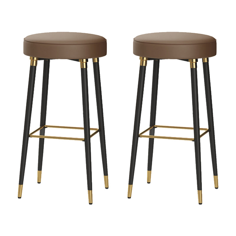 Glam Black Iron Barstool Simple Backless Indoor Tall Stool with Leather Seat Dark Coffee 2 Piece Set Clearhalo 'Bar Furniture' 'Bar Stools' 'bar_stools' 'furn' 'furn_bar_stools' 'Furniture' 'furniture_bar_stools' 'Kitchen & Dining Furniture' 5080950