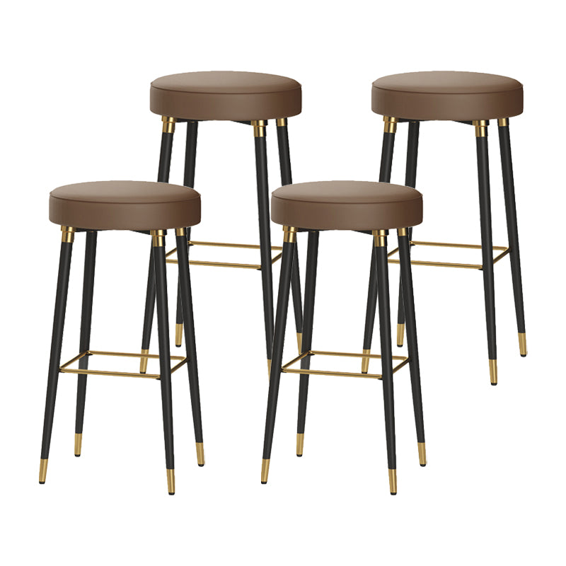 Glam Black Iron Barstool Simple Backless Indoor Tall Stool with Leather Seat Dark Coffee 4 Piece Set Clearhalo 'Bar Furniture' 'Bar Stools' 'bar_stools' 'furn' 'furn_bar_stools' 'Furniture' 'furniture_bar_stools' 'Kitchen & Dining Furniture' 5080951
