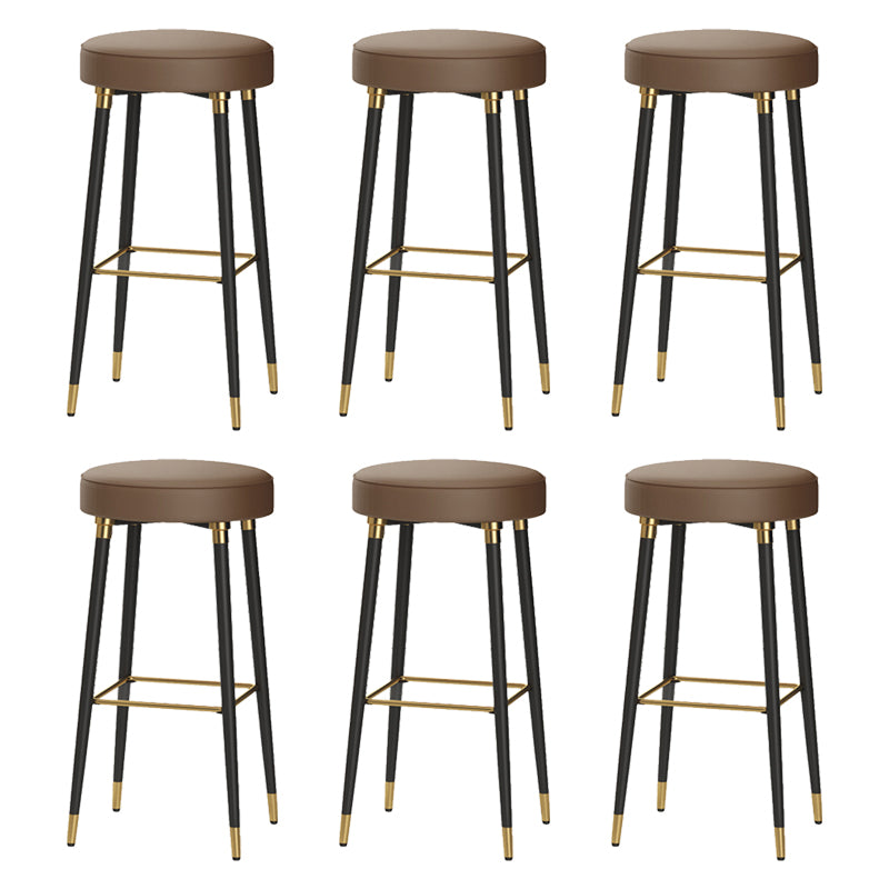Glam Black Iron Barstool Simple Backless Indoor Tall Stool with Leather Seat Dark Coffee 6 Piece Set Clearhalo 'Bar Furniture' 'Bar Stools' 'bar_stools' 'furn' 'furn_bar_stools' 'Furniture' 'furniture_bar_stools' 'Kitchen & Dining Furniture' 5080953