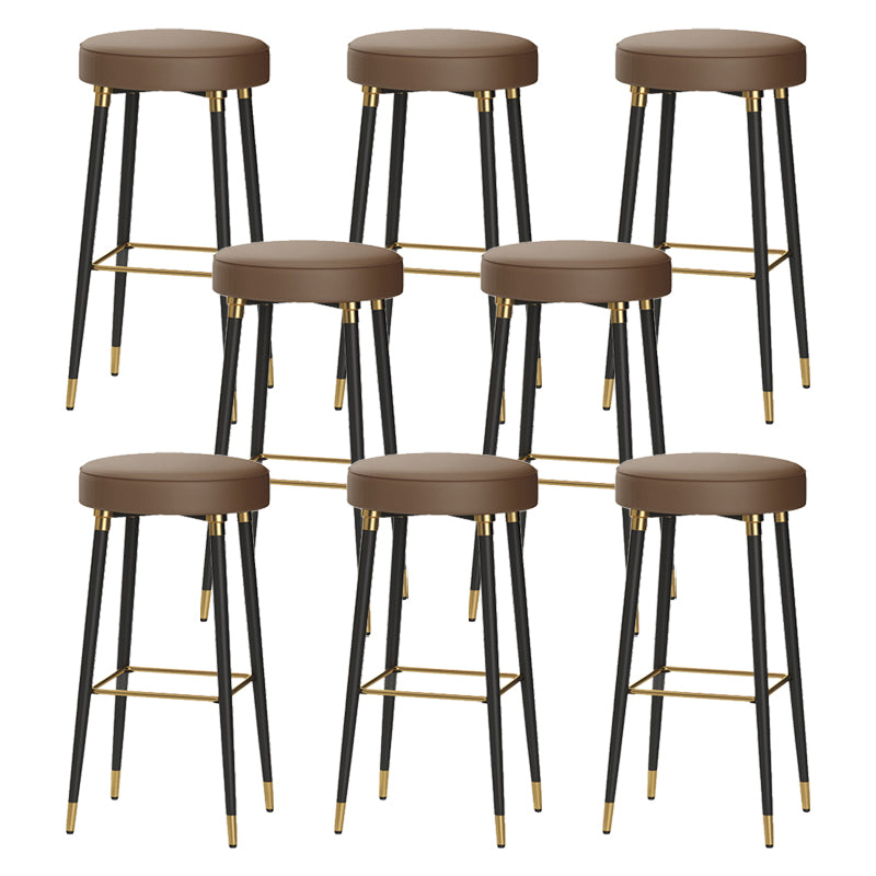 Glam Black Iron Barstool Simple Backless Indoor Tall Stool with Leather Seat Dark Coffee 8 Piece Set Clearhalo 'Bar Furniture' 'Bar Stools' 'bar_stools' 'furn' 'furn_bar_stools' 'Furniture' 'furniture_bar_stools' 'Kitchen & Dining Furniture' 5080956