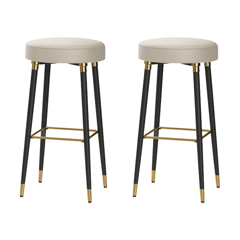 Glam Black Iron Barstool Simple Backless Indoor Tall Stool with Leather Seat Off-White 2 Piece Set Clearhalo 'Bar Furniture' 'Bar Stools' 'bar_stools' 'furn' 'furn_bar_stools' 'Furniture' 'furniture_bar_stools' 'Kitchen & Dining Furniture' 5080958