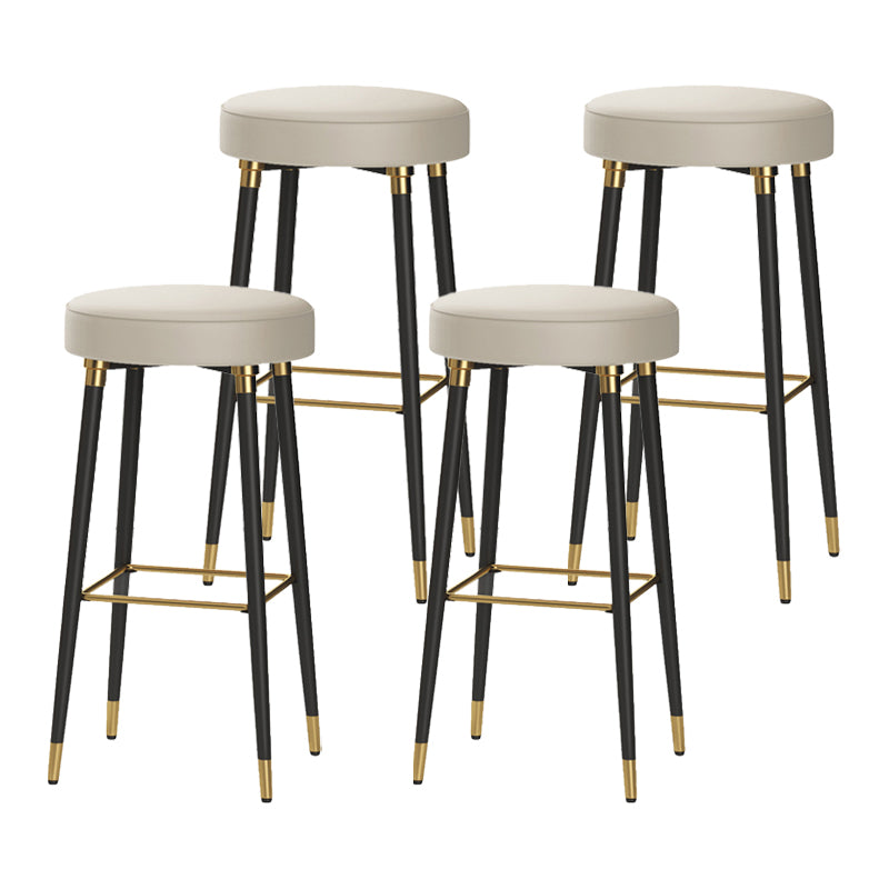 Glam Black Iron Barstool Simple Backless Indoor Tall Stool with Leather Seat Off-White 4 Piece Set Clearhalo 'Bar Furniture' 'Bar Stools' 'bar_stools' 'furn' 'furn_bar_stools' 'Furniture' 'furniture_bar_stools' 'Kitchen & Dining Furniture' 5080959