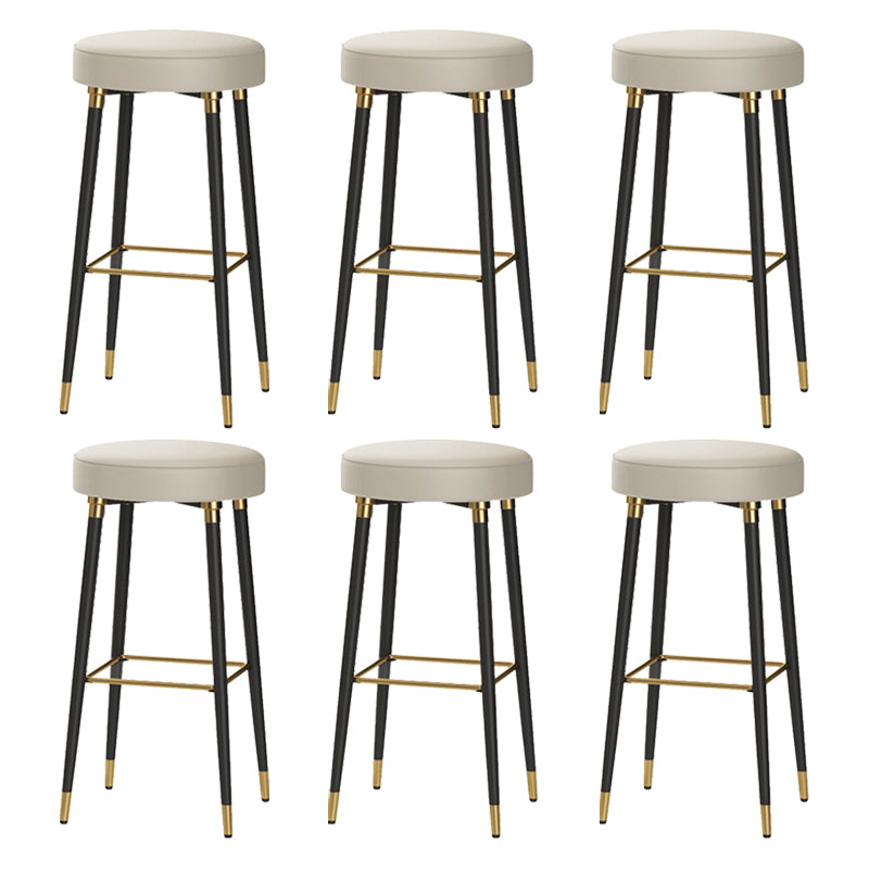 Glam Black Iron Barstool Simple Backless Indoor Tall Stool with Leather Seat Off-White 6 Piece Set Clearhalo 'Bar Furniture' 'Bar Stools' 'bar_stools' 'furn' 'furn_bar_stools' 'Furniture' 'furniture_bar_stools' 'Kitchen & Dining Furniture' 5080962