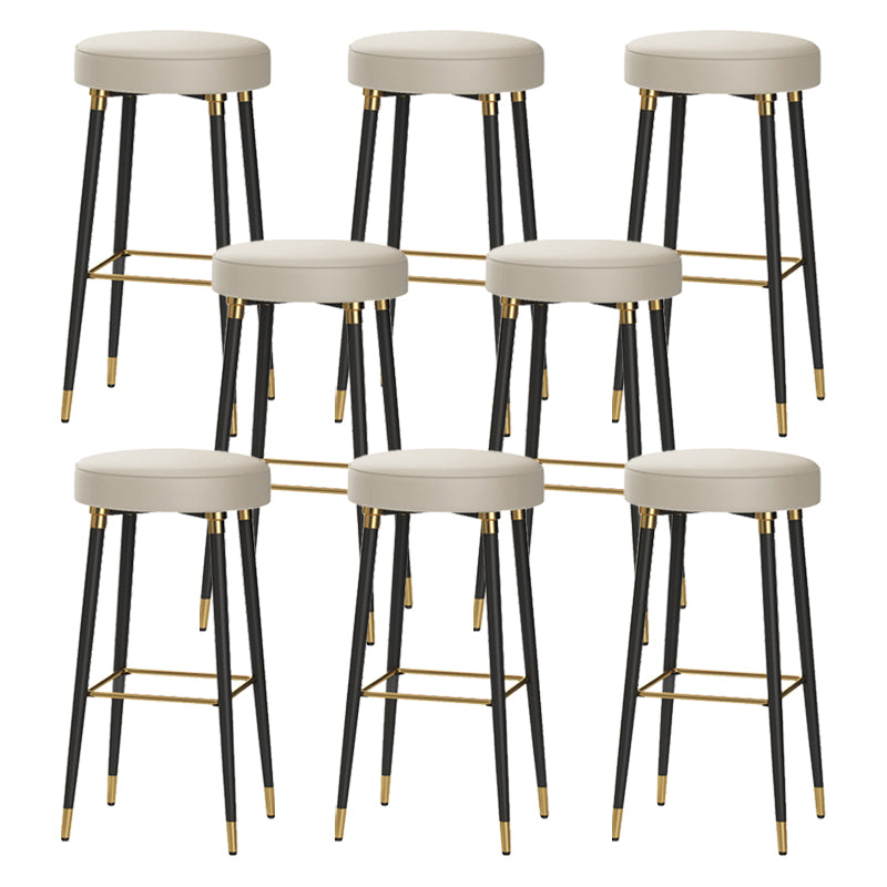 Glam Black Iron Barstool Simple Backless Indoor Tall Stool with Leather Seat Off-White 8 Piece Set Clearhalo 'Bar Furniture' 'Bar Stools' 'bar_stools' 'furn' 'furn_bar_stools' 'Furniture' 'furniture_bar_stools' 'Kitchen & Dining Furniture' 5080963