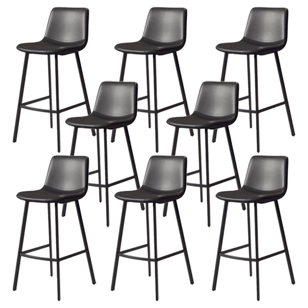 30-inch Glam Iron Barstool Distressed Low Back Indoor Tall Stool with Leather Seat Black Black 8 Piece Set Clearhalo 'Bar Furniture' 'Bar Stools' 'bar_stools' 'furn' 'furn_bar_stools' 'Furniture' 'furniture_bar_stools' 'Kitchen & Dining Furniture' 5080984