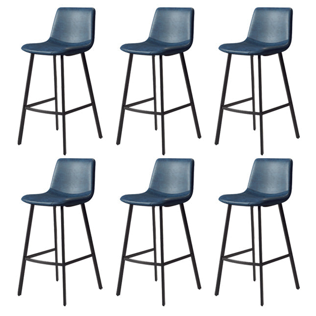 30-inch Glam Iron Barstool Distressed Low Back Indoor Tall Stool with Leather Seat Black Blue 6 Piece Set Clearhalo 'Bar Furniture' 'Bar Stools' 'bar_stools' 'furn' 'furn_bar_stools' 'Furniture' 'furniture_bar_stools' 'Kitchen & Dining Furniture' 5080999